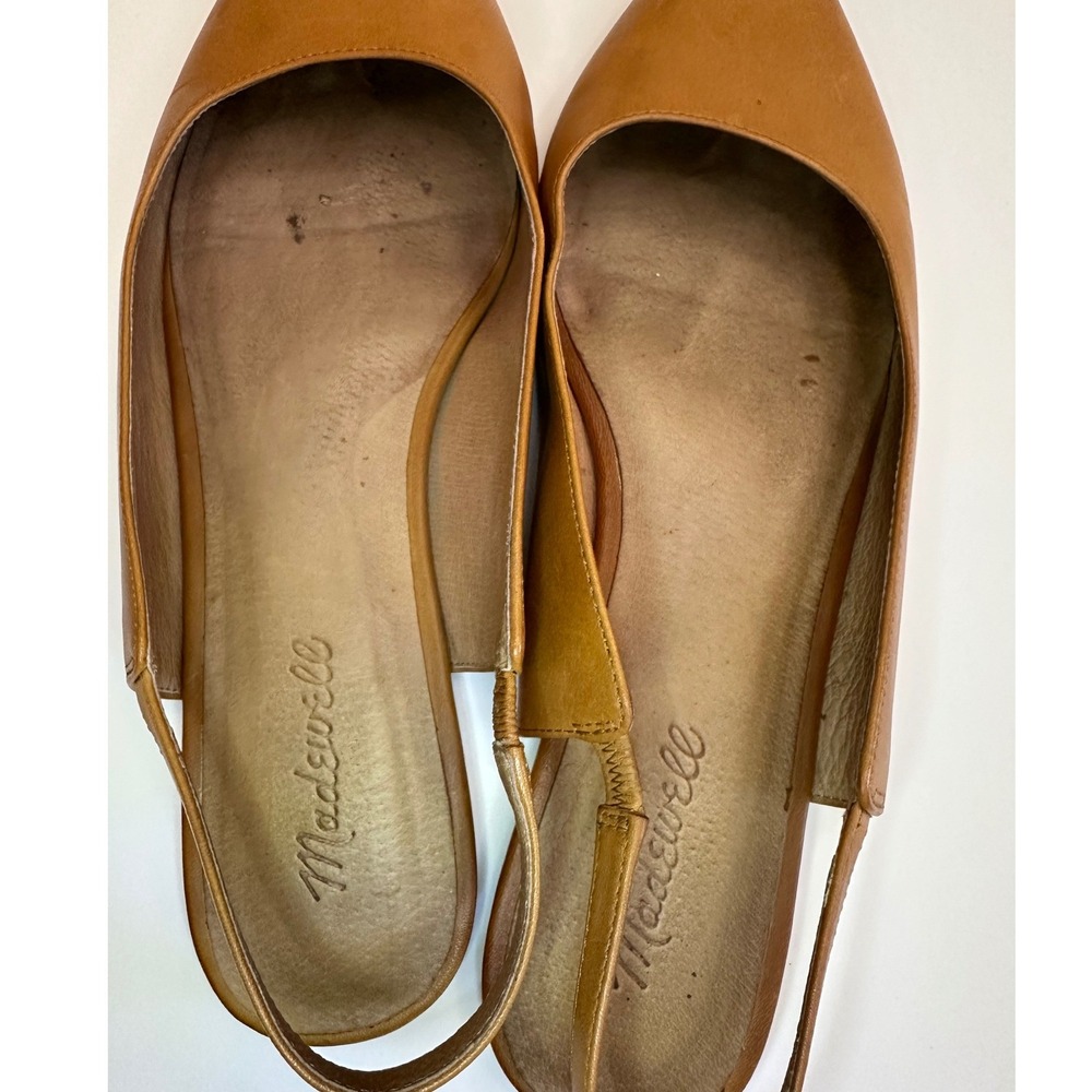 Tan Leather Slingback Mules Womens 9.5 Brown Good Pointed Toe Flat Workwear - Picture 5 of 5